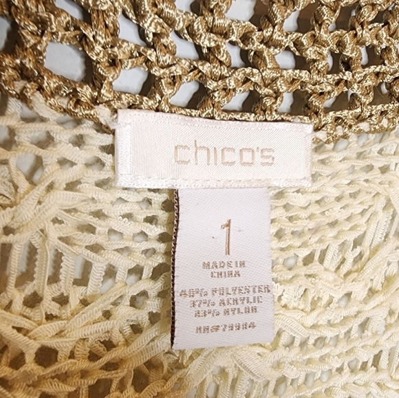 Chico's Knit Cardigan Cream Tan Bronze Open Front Size Medium (Size 1) - Picture 5 of 16